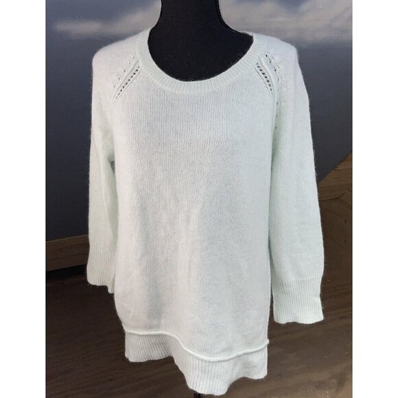 Cynthia Rowley Women L Seafoam Green Angora Rabbit Hair Nylon Knit Soft Sweater - Picture 1 of 10